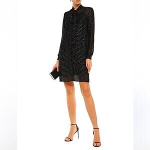 Michael Michael Kors Black Polka Dot Shirt Dress XXS Bow Tie Neck Long Sleeve